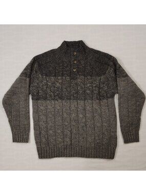 Weatherproof Vintage Gray Cable Knit Sweater Mens XL Ribbed Button Mock Pullover